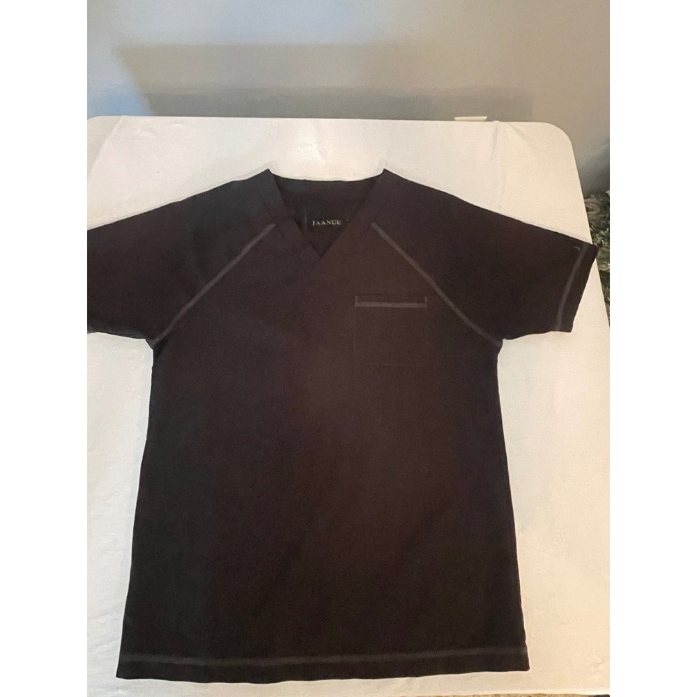Jaanuu Black V-Neck Scrub Top Short Sleeve Medical Uniform Size Small